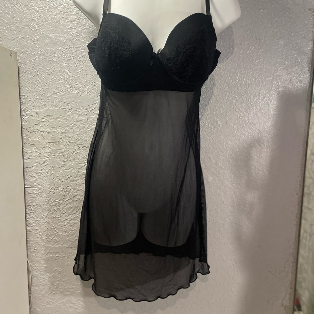 Honeydew Intimates Black Sheer Lace Babydoll Chemise